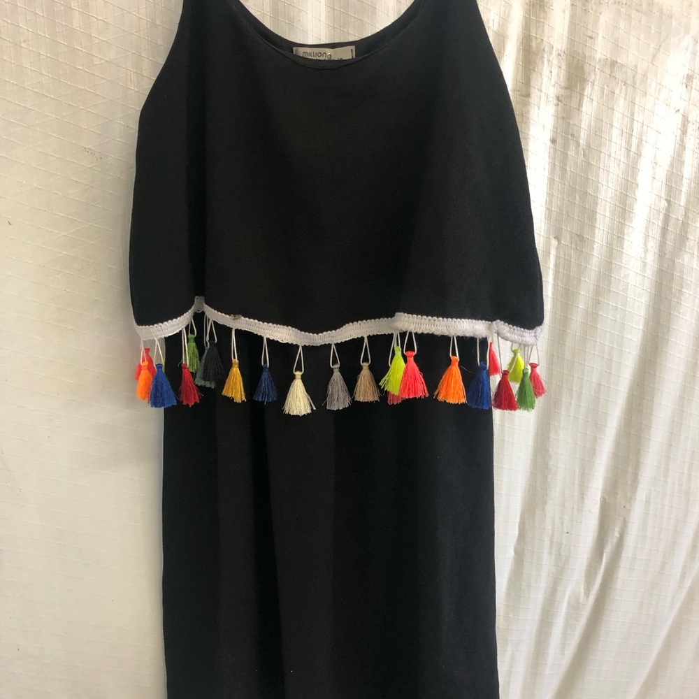 Black Dress with Colorful Tassels